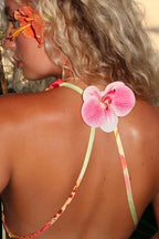 Backless Satin Halter Floral Dress