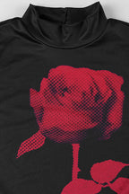 Dark Rose Floral High Neck Sleeveless Side Slit Bodycon Maxi Dress