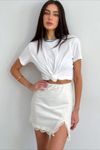 Lace Panel High-Waisted Split Skirt