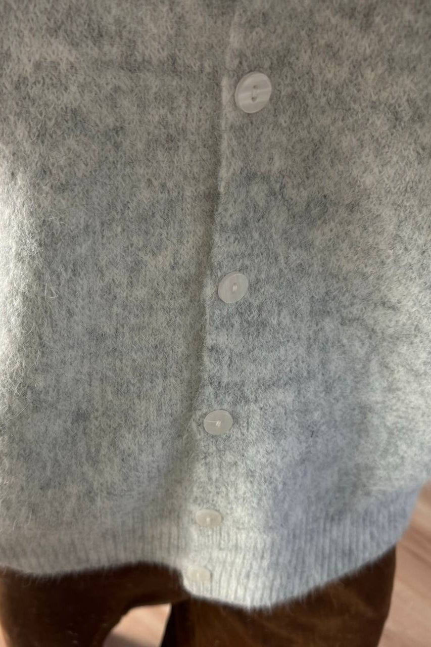 Grey Wool Shell Button Knit Cardigan