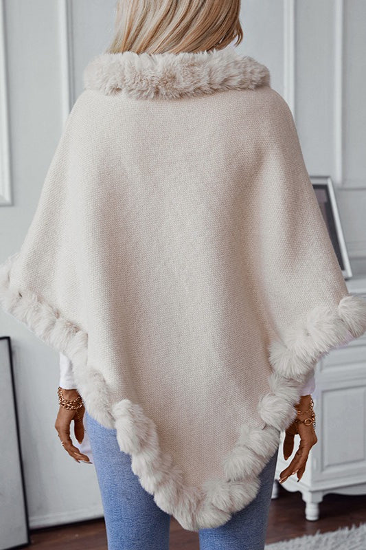 Vintage Solid Check Knit Fleece-Collar Coat