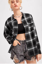 Plaid Stand Collar Button Shirt  Blouse