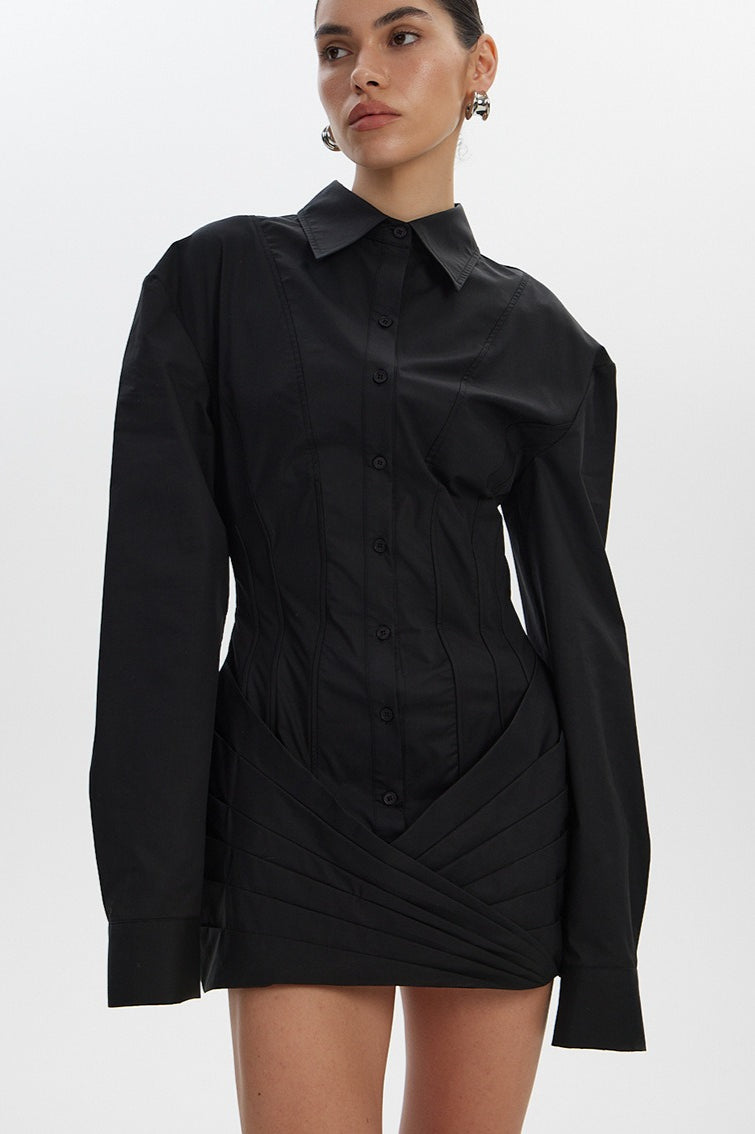 White Waist-Tie Long Sleeve Bodycon Mini Dress