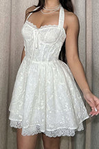 Fitted Lace Halter Boho Dress