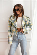 Plaid Wool Blend Blazer Coat