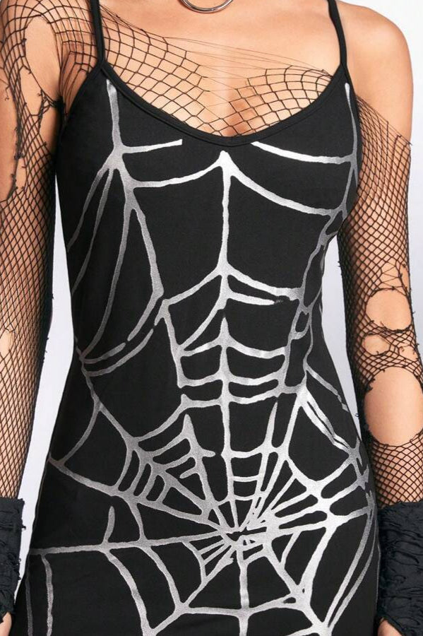 Sexy Strap Spider Print Mini Dress