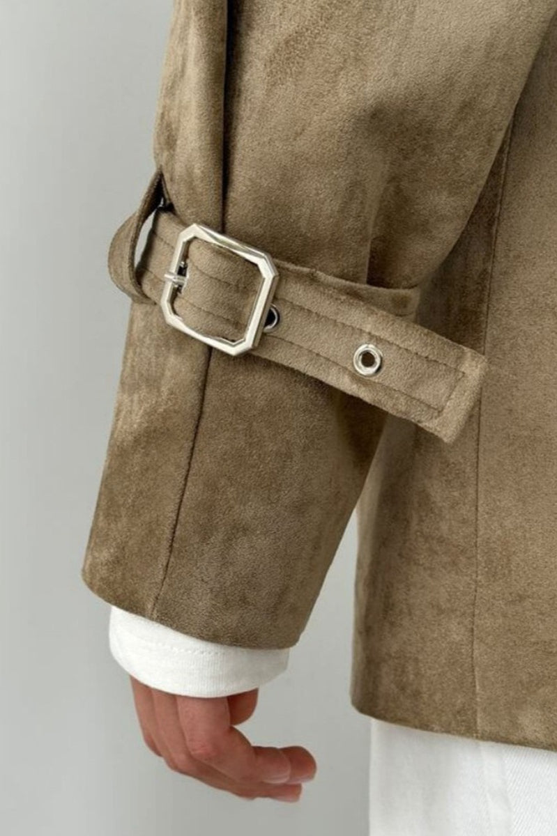 Vintage Suede Lapel Tie Waist Jacket Coat