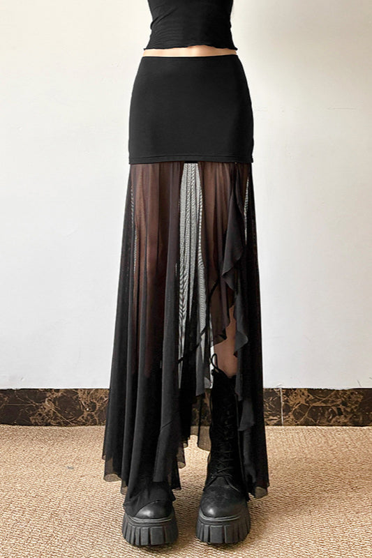 Mesh High-Waisted Sexy Midi Skirt