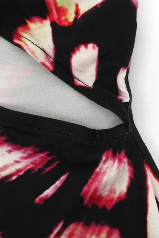 Black O-Neck Sleeveless Hollow Out Floral Dress