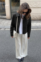 Cropped Moto Style Leather Jacket