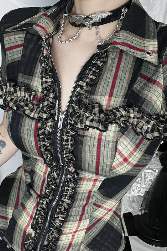 Dark Street Style Tartan Blouse