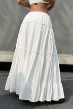 White Casual Tiered Midi Skirt