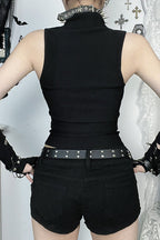 Gothic Zip Up Lace Up Knit Top