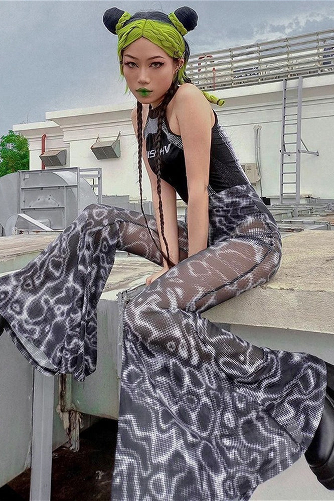 Floral High Waist Mesh Flare Pants