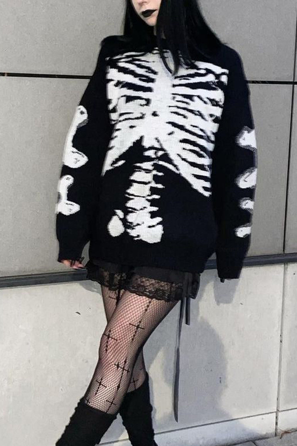 Casual Skeleton Graphic Knit Sweater