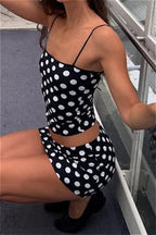 Polka Dot Strapless Skirt Two Pieces Set