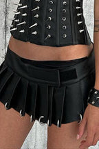Punk Metal Detail Pleated Skirt