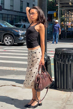 Polka Dot Satin High-Waisted A-Line Skirt