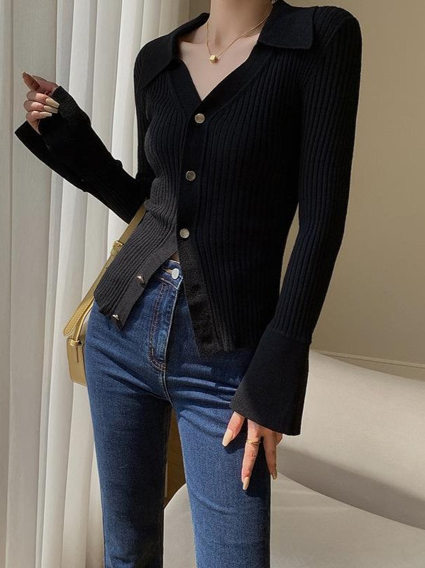 Blue V-Neck Knit Cardigan