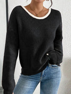 Back Bow Detail Crewneck Knit Sweater