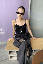 Lace Panel Ripped Wide Leg Jeans