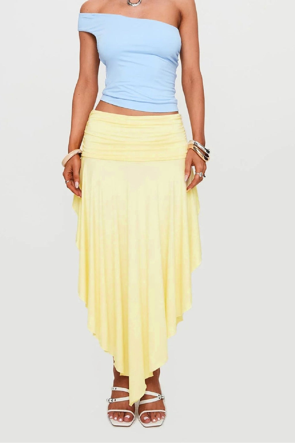 Wrinkled High Waist Asymmetrical Split Skirt