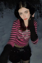 Elastic Long Sleeve Striped T-Shirt