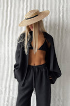 Cotton Loose Long Sleeve Blouse & Pants Set