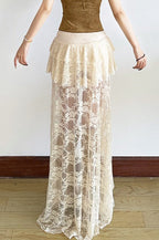 Lace Mesh High Waist Slit Skirt