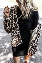Plush Leopard Print Hooded Warm Coat