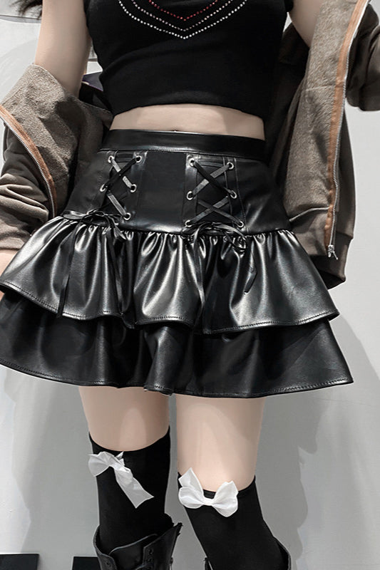 Dark Style Pleather Flare Skirt