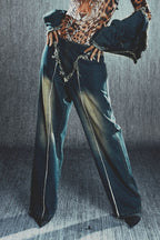 Low Rise Frayed Hem Straight Leg Jeans