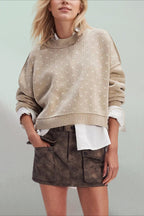 Heart Print Loose Fit Cropped Knit Sweater