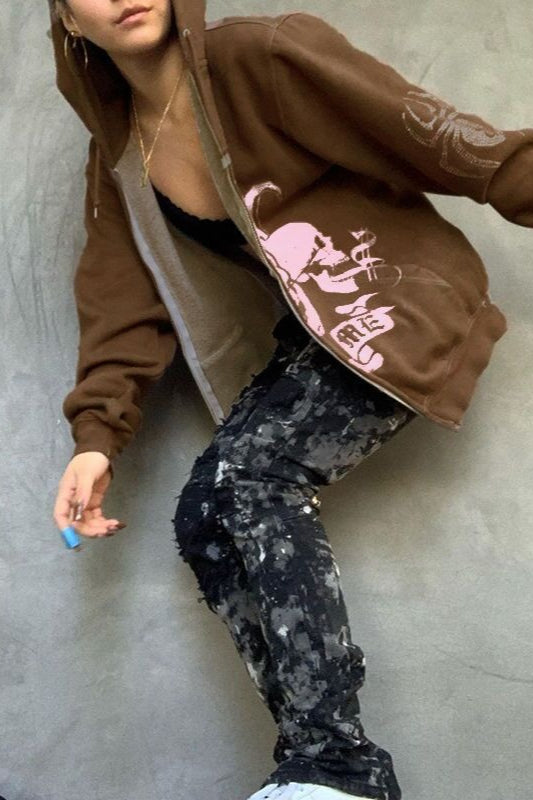 Y2K Graphic Zip Up Hoodie