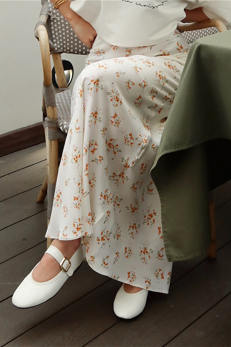 High Waist Satin Floral Print Drape Skirt