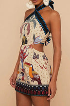 Halter Tie Back Floral Mini Dress