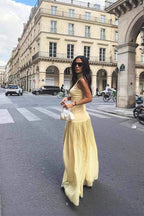 Yellow Sleeveless Mesh Boho Dress