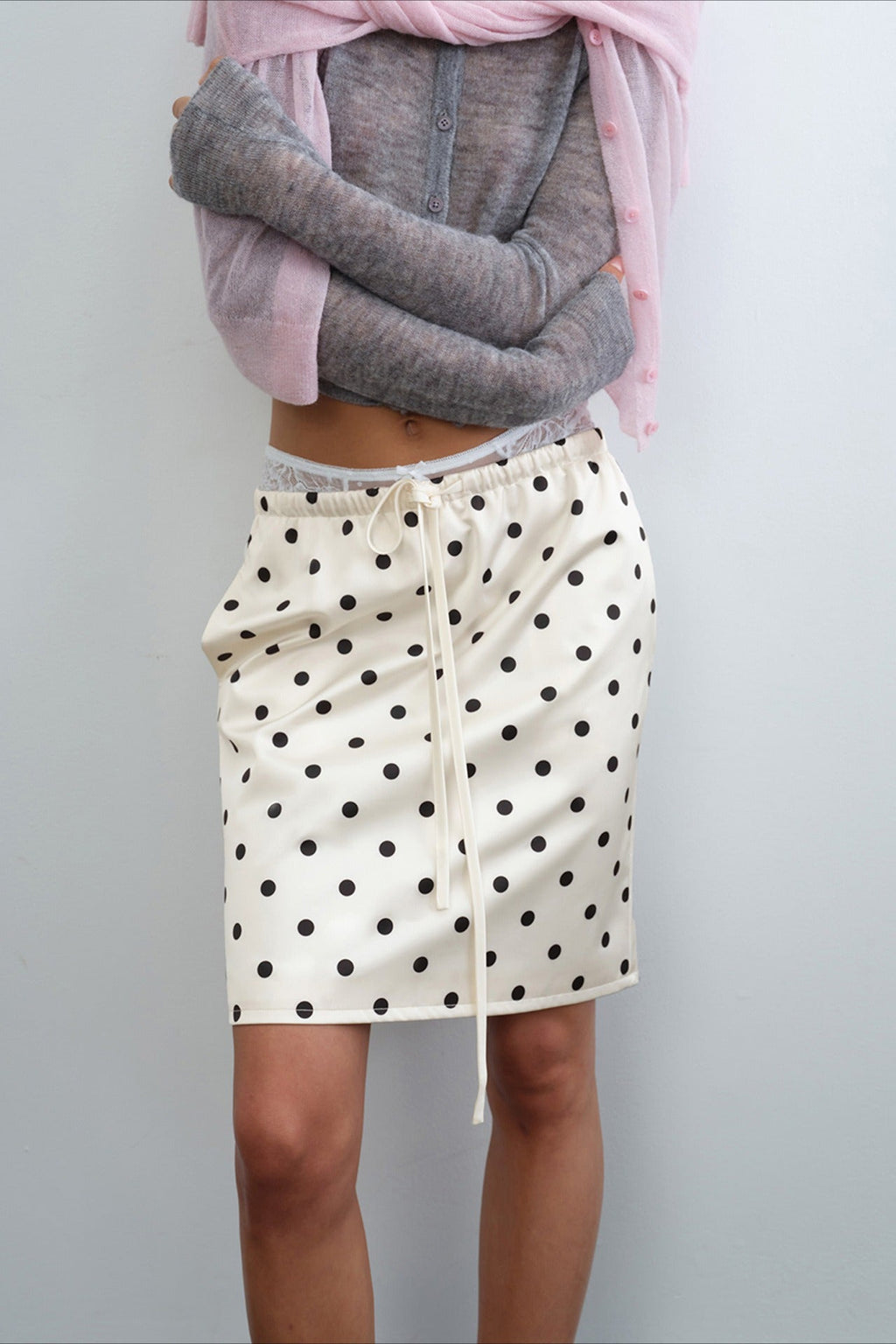 Drawstring Polka Dot Skirt
