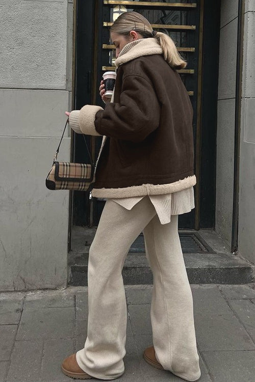Vintage Oversized Suede Sherpa-Lined Coat