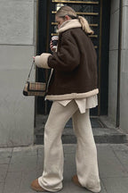 Vintage Oversized Suede Sherpa-Lined Coat