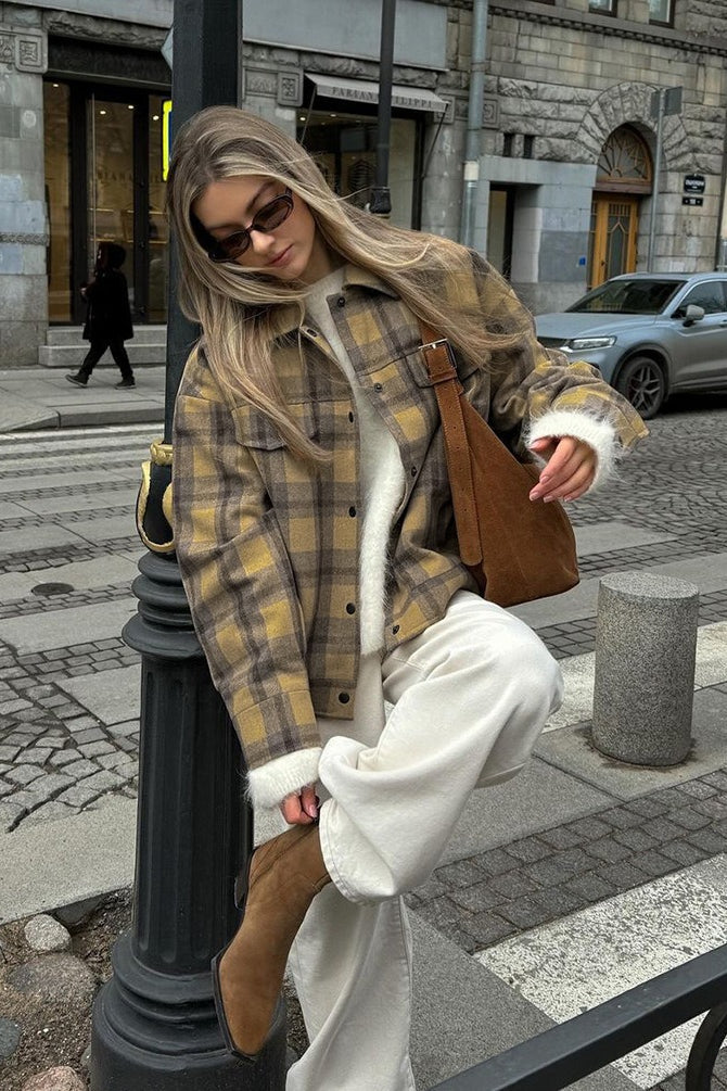 Plaid Wool Blend Loose Jacket