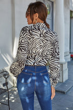 Leopard Print Long Sleeve Chiffon Blouse