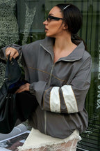 Chic Stand Neck Color Block Jacket