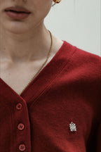 Red V Neck Knit Cardigan Blouse