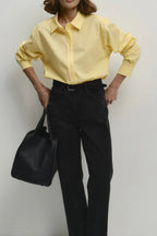 Yellow Cotton Button-Up  Blouse