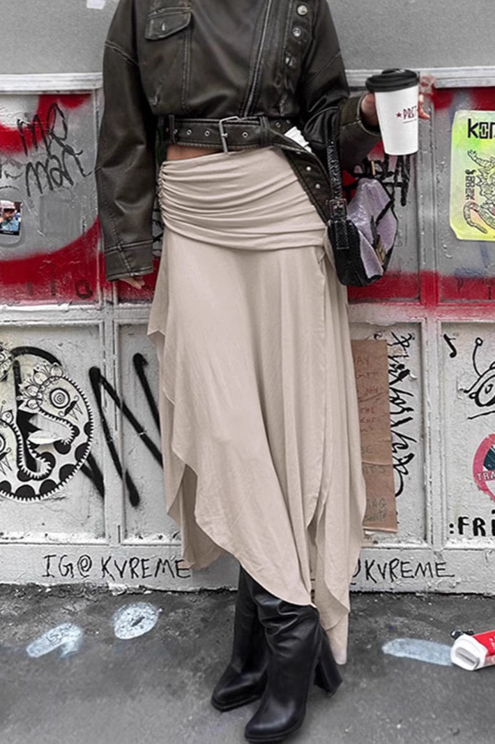 Ruched Split Asymmetrical Maxi Skirt