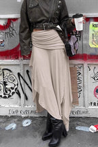 Ruched Split Asymmetrical Maxi Skirt