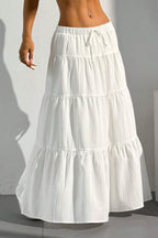 White Tie Waist A-Line Maxi Skirt