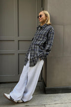 Plaid Striped Mid-Length Blouse