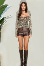 Printed Mesh Long Sleeve Blouse